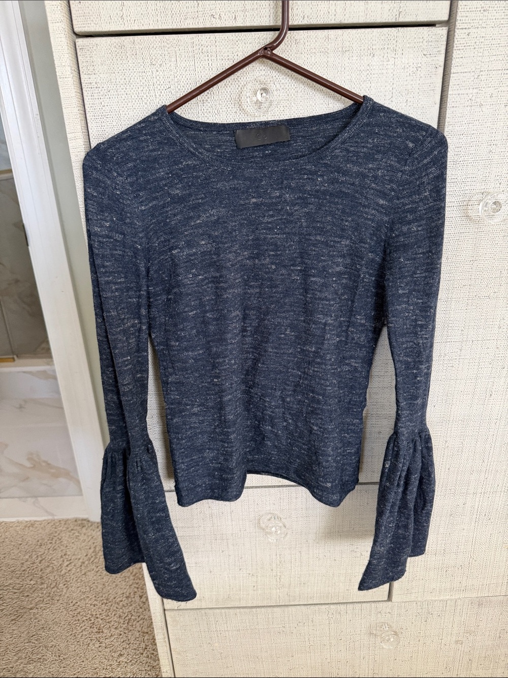 CO. Women's Wool Blend Navy Long-Sleeve Bell Sleeve Tee